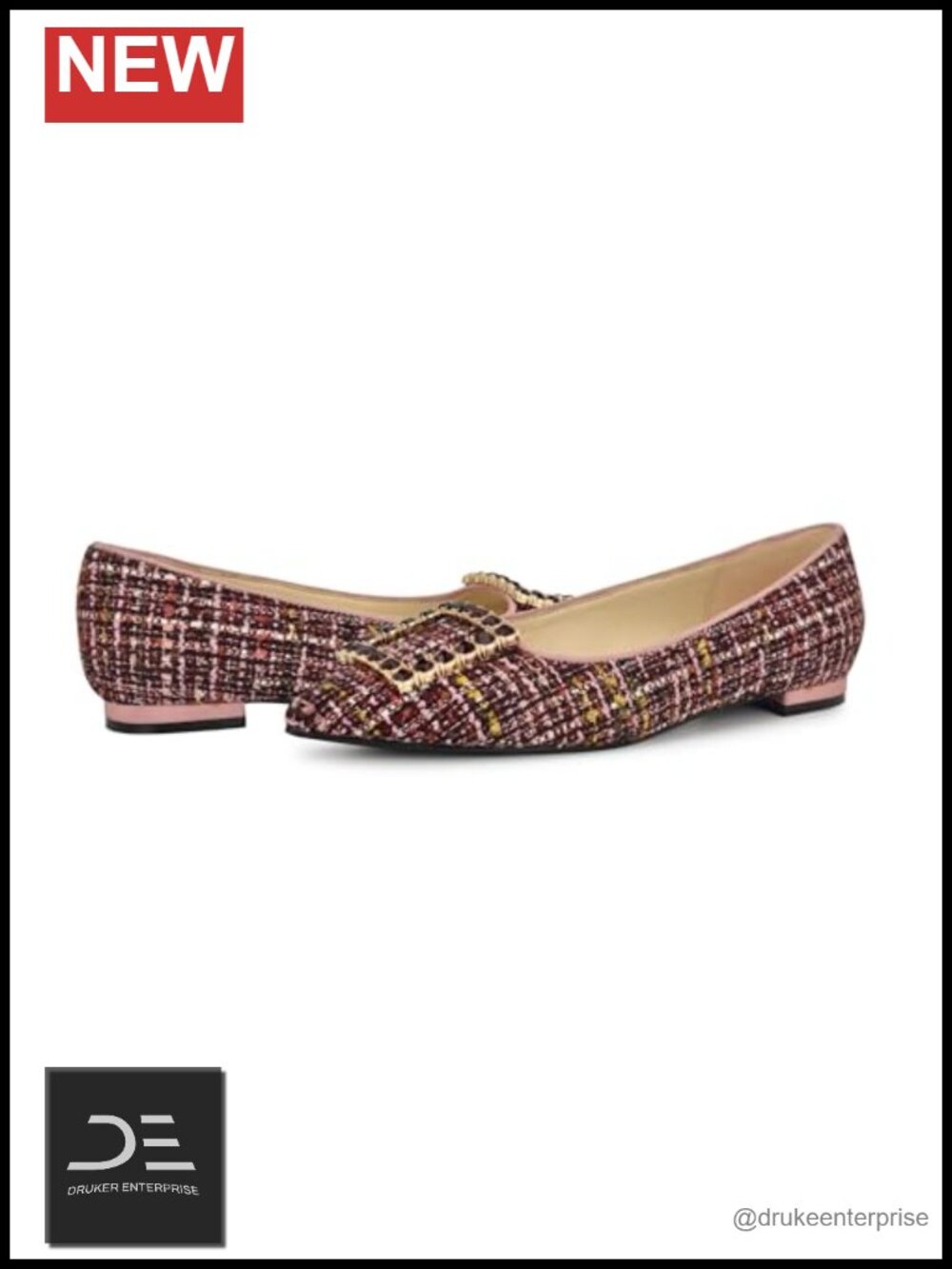 Nine West Jesikes Women's Pointed Toe Ballet Flats Slip-On Textile Tweed